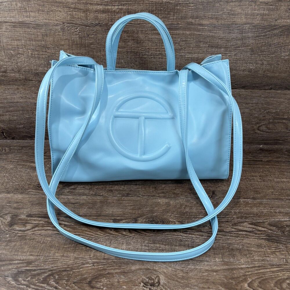 Telfar Shopping Bag Women's Small Pool Blue Tote Faux Leather Purse Handbag